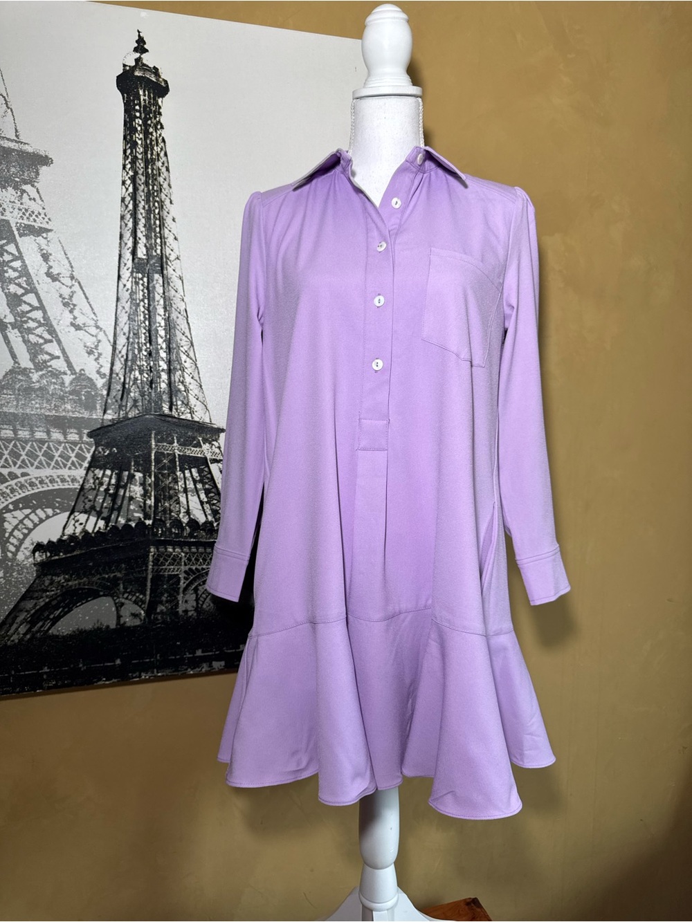 Tuckernuck Callahan Long Sleeve Mini Shirtdress in Lavender